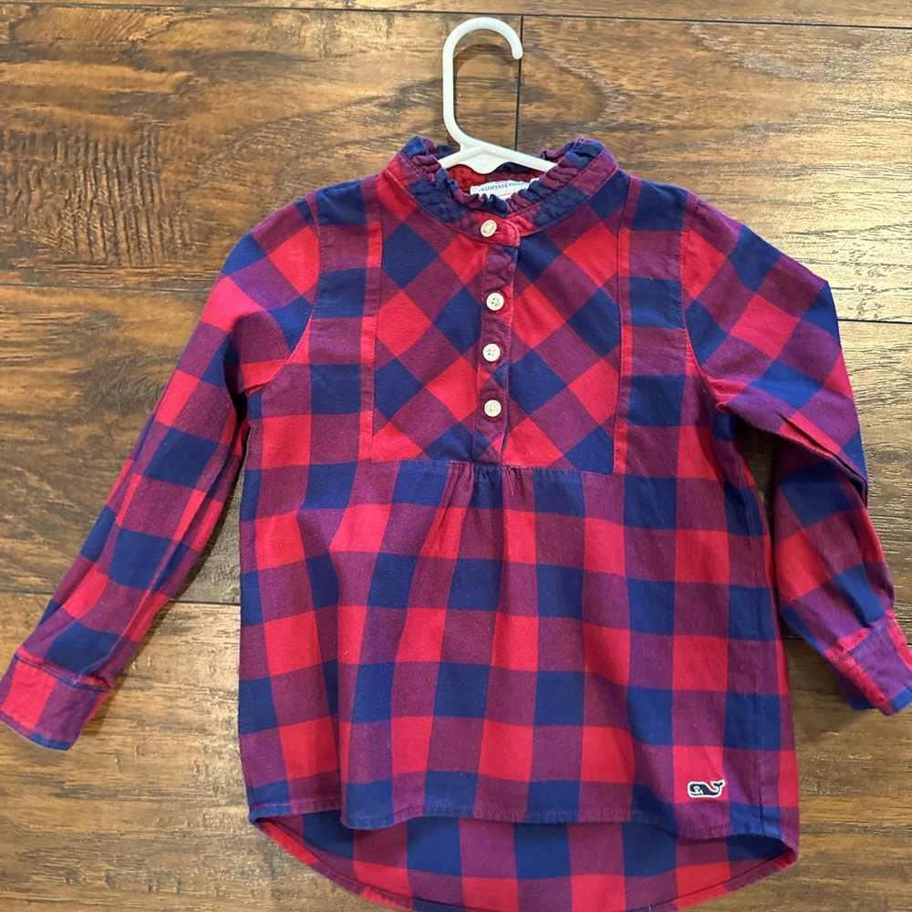 Vineyard Vines Red and Navy plaid flannel shirt.